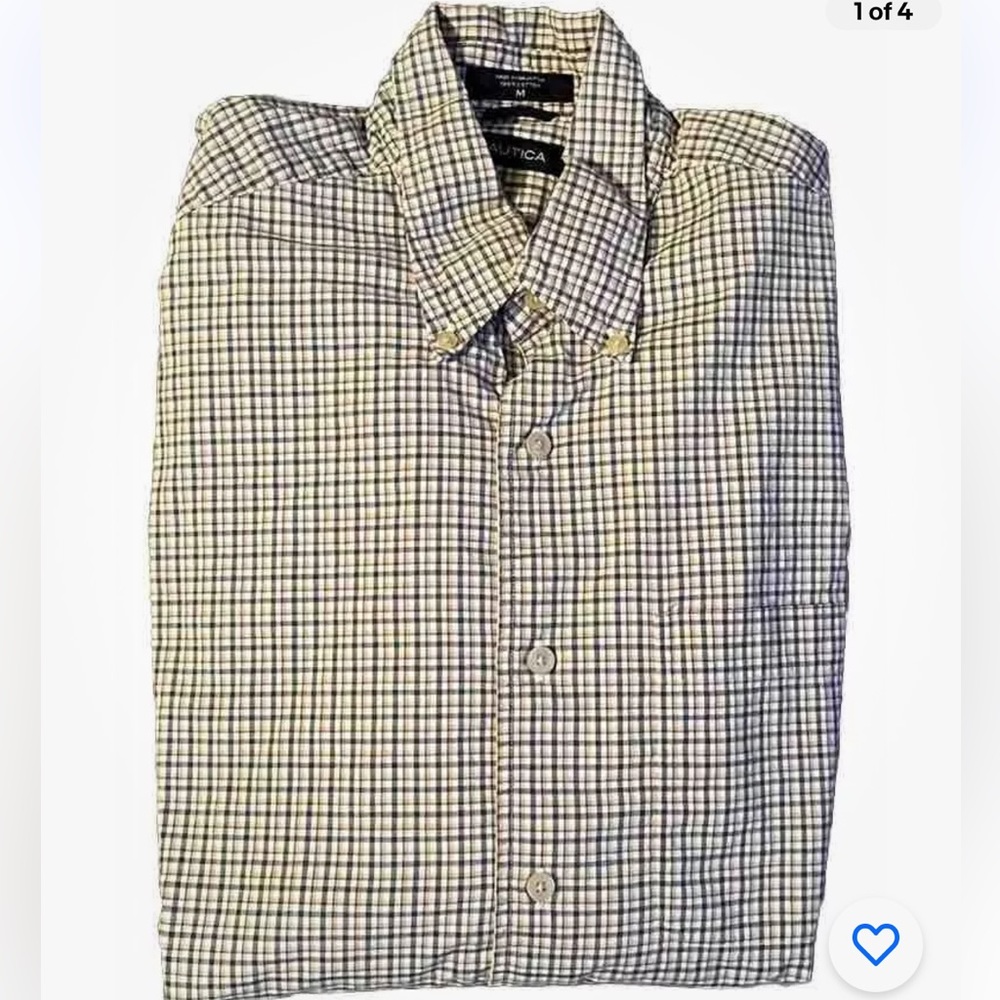 Nautica Mens Long Sleeve Button Down Size M Blue Tan White Check